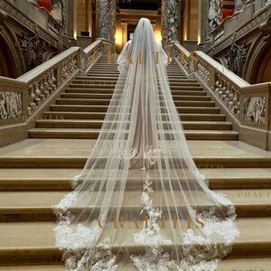 Elegant White Bridal Veil with Lace